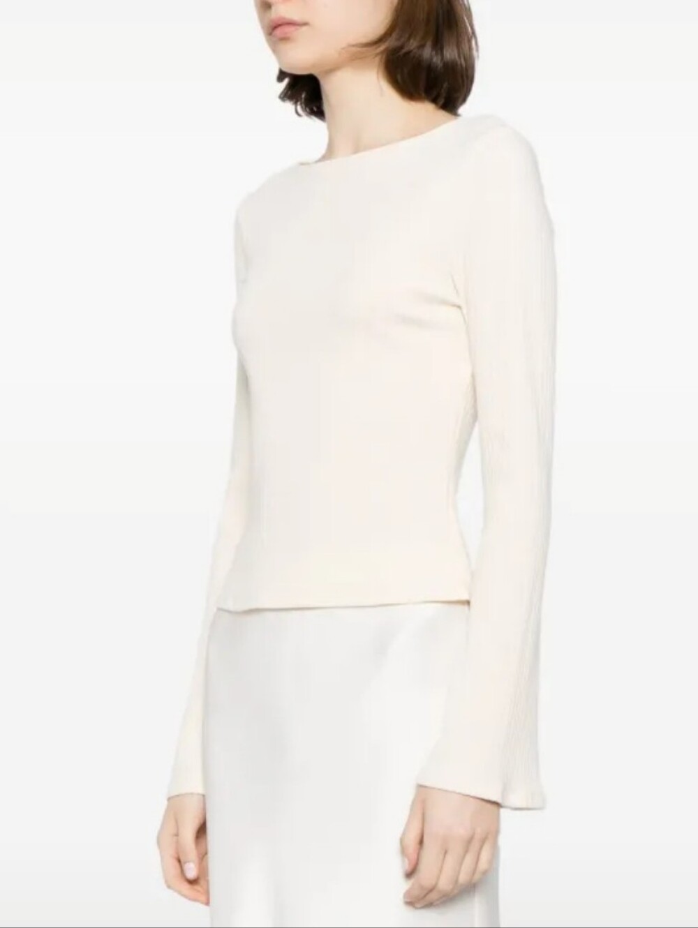 Reformation Miller Ribbed Long-Sleeve Scoop Neck Top - Cream Size XS